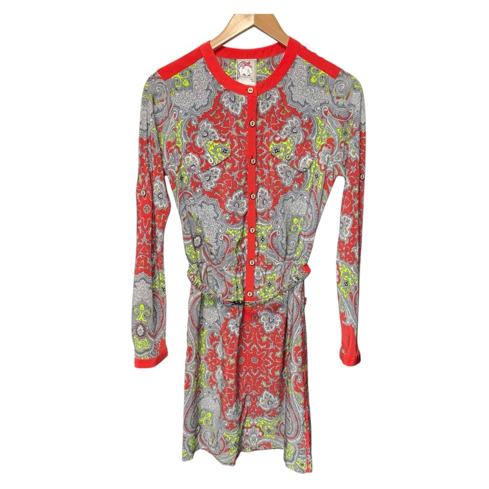 YOANA BARASCHI button down paisley print belted dress SMALL - Picture 2 of 12